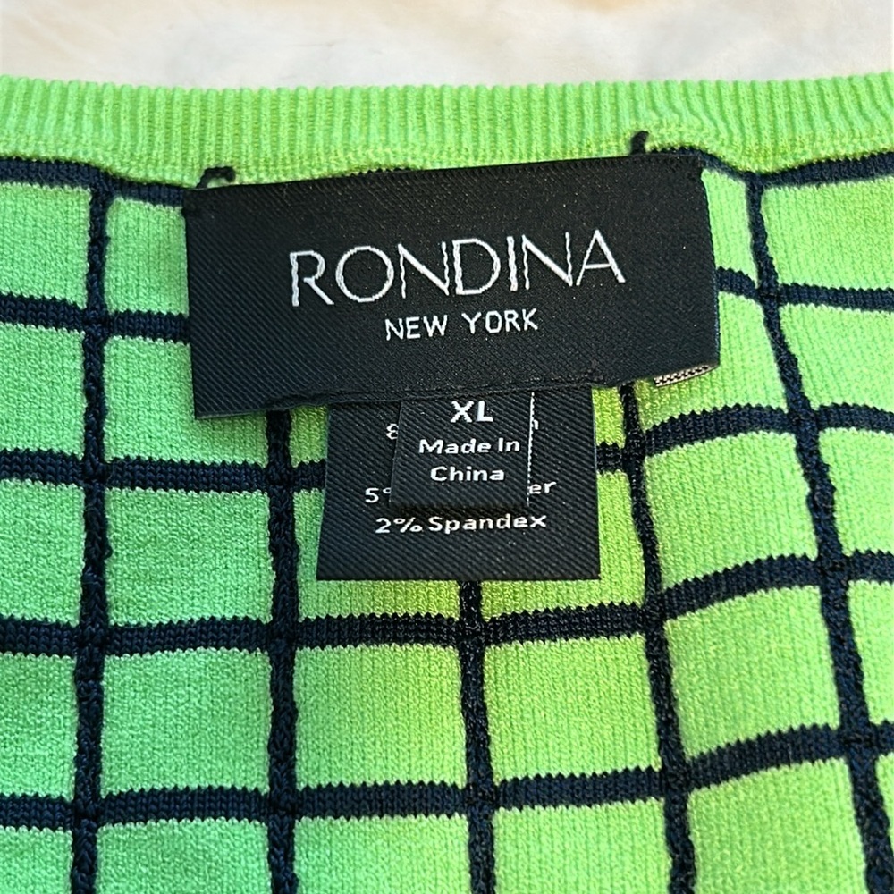 Rondina New York Grass Green and Navy Sleeveless Fitted Knit Tank Top NWT XL - Picture 3 of 9